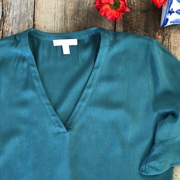 Chelsea28 Ruffle Sleeve V-Neck Top Teal Size Medium - Picture 4 of 12